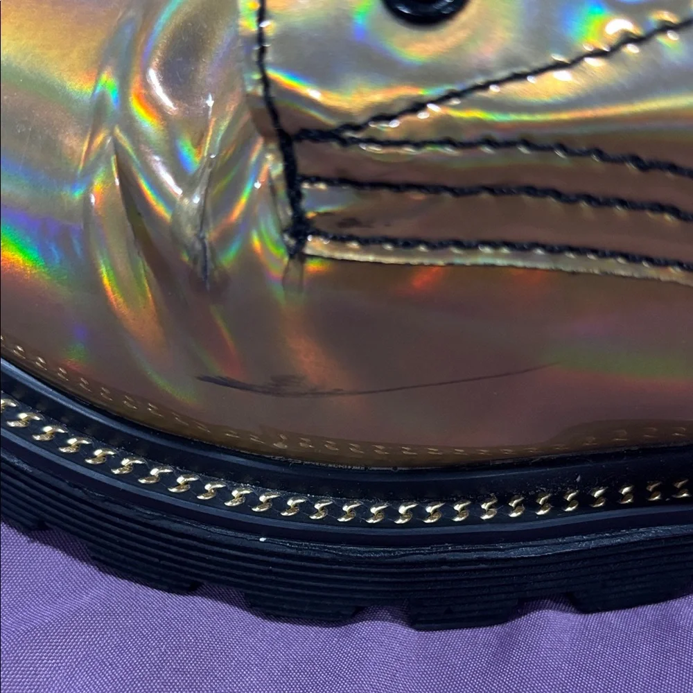 Womens Holographic Lace-Up Combat Boots - Gold Iridescent - Picture 8 of 11